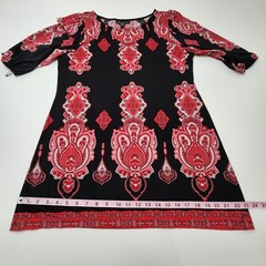 Inc. Black Floral Polyester Round Neck 3/4 Sleeve Sheath Thigh Length Dress Sz L