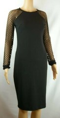 Rebecca B Solid Black Fish Net Long Sleeve Pencil Dress Women&rsquo;s 4 Polyester Bld