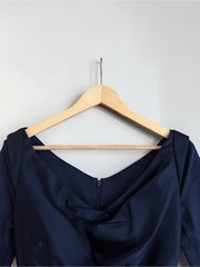 Talbot Runhof Duchess Satin Draped Cocktail Dress Blue EU 38 Fits US 4