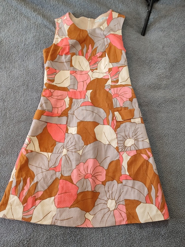 Boden Dress Womens S 10 R Cotton Smart Office Work Wear Lined Pink Grey Flower
