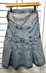 Zara Strapless Pleated Denim Mini Dress Boho Women’s Size Medium Light Wash