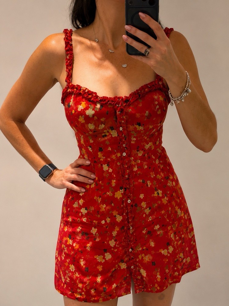Realisation Par &lsquo;The Julia&rsquo; Rouge Fleur 100% Silk Floral Mini Dress – Size M