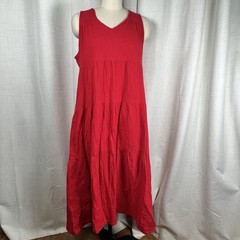 Quince 100% Organic Cotton Gauze Tiered Maxi Dress Wild Cherry Red Size Medium