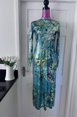WAREHOUSE .. Stunning Green mix Sequin Open Back Maxi Party/Prom Dress Sz SMALL
