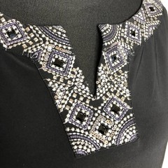 WHBM black silver beaded neckline pleated hem sleeveless dress size Large