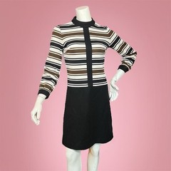 VINTAGE 60s Bleeker Street Striped Mod Style Dress Size 6 Retro Mini