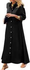 Casual Button Down Maxi Dress, Long Sleeve, Black XLarge, NWT