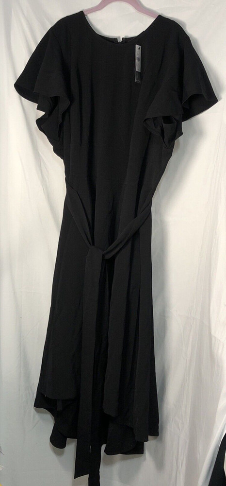 NWT LANE BRYANT Solid Black Stretch High-Lo Tie A-Line Back Dress Size 26