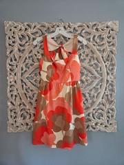 Judith March‎ Retro Orange Brown Flower Midi Dress Small