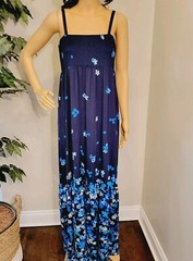INC Blue Floral Stretch Adjustable Spaghetti Strap Maxi Dress Women&rsquo;s Size M