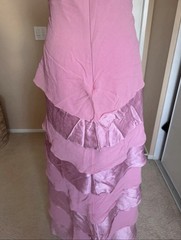 Js Boutique Pink Satin Chiffon Tiered Ruffled Gown V Neck Sz M Fairy Wedding