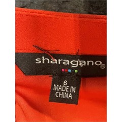 Sharagano Coral Orange Mockneck Shift Dress with Tiered Ruffle Sleeves