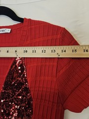 Feiyu Red Knit Midi Dress Size M Sequin Butterfly Short Sleeve Ruffle Mermaid…