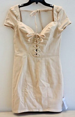 ASOS Luxe Women&rsquo;s Sz 10 Camel/Beige Hourglass Sexy Plunge Lace-Up Mini Dress