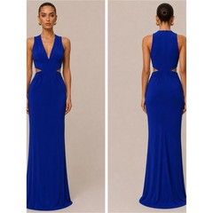 Cut25 by Yigal Azrouel Cobalt Blue Cutout V-Neck Maxi Gown