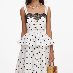 Self Portrait WHITE POLKA DOT LINEN MIDI DRESS