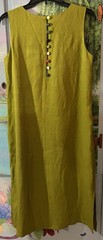 Linen Home Women&rsquo;s Large Green Sleeveless Dress Lined Button Details 100% Linen