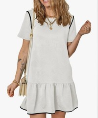 EVALESS Sz 2XL Women Summer Dresses Casual Crewneck Short Sleeve Textured New