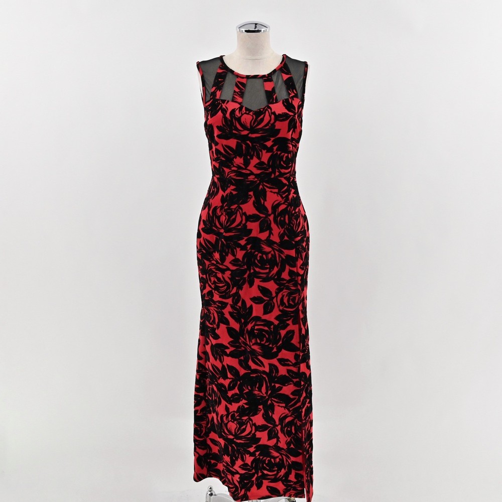 Sweet Storm Floral Mesh Maxi Dress Size M Red Black Romantic Evening Formal