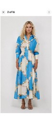Caroline Constas S Blue/Seashells Print Long Sleeves Collared Buttoned up Maxi