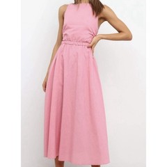 New Petal And Pup Linen Blend Esther Midi Dress Pink Size 8 Cutout Back