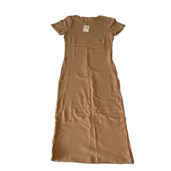 Cotton On Essential Split Short Sleeve Midi Dress Women Size M Brown Stretch Rib