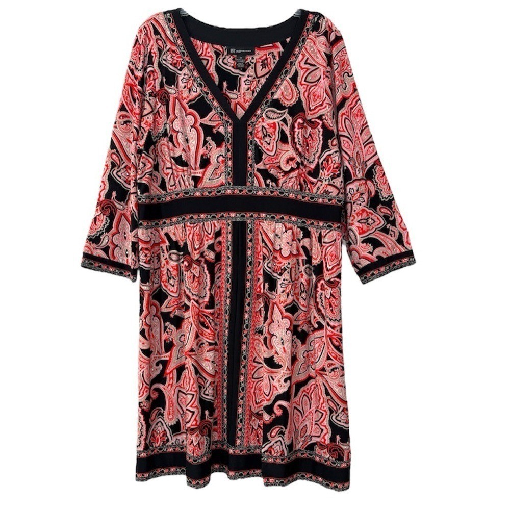 INC International Concepts Embellished Boho Dress 2X Red Pink Paisley