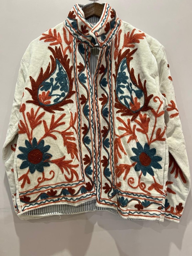 Handmade Hand-Embroidered Leopard Floral Velvet Jacket, Velvet Embroidered