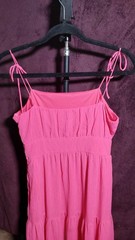 NSR Pink Solid Tiered Midi Sundress Size S Square Neck Strappy Adjustable
