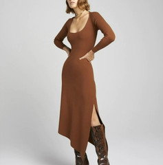 A.L.C. Harvey Rib Knit Maxi Dress Size Small Terra Brown Side Slit Asymmetric