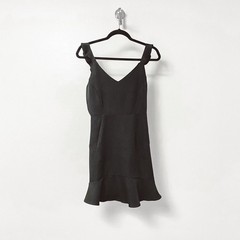 Gianni Bini Spring Sleeveless Fall Prep Chic V-Neck Flounce Hem Dress Black