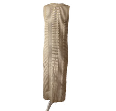 Resortwear Crochet Open Knit Sleeveless Maxi Dress Cover Up XL Tan Beach Boho