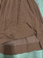 Sweet Salt Brown Check V-Neck Puff 3/4 Sleeve Smocked Lined Knee Dress L