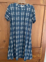 Jon & Anna Teal Blue White Jersey Knit Aline Plaid Dress Size S