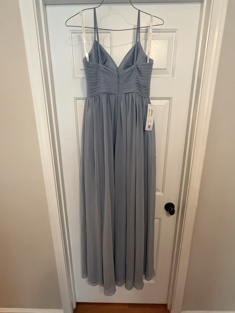 Azazie Alia Dusty Blue Chiffon Formal Dress US 4 Pleated Sweetheart Neckline