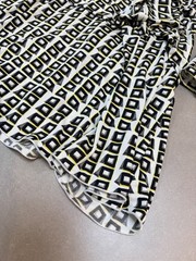 HIROKO KOSHINO Geometric Print Dress Size 38 Long Sleeve Ruffle Japan