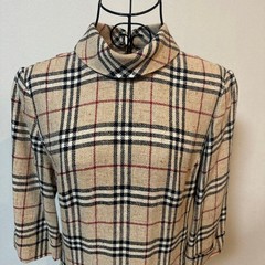 Burberry Nova Check Dress L (40) Beige High Neck Three Quarter Sleeve Auth