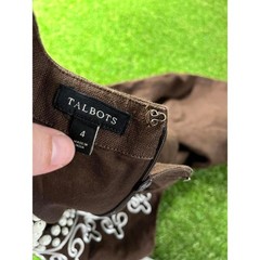 Talbots Dress Size 4 Linen lined Beaded Embroidered Sleeveless Sheath Brown