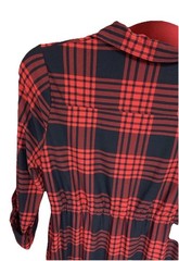 Women’s Derek Heart Maternity Dress- Plaid Red With 3/4 Roll Tab Sleeves-Large