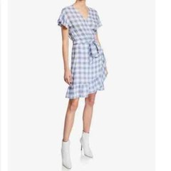 Rails &lsquo;Bridgette&rsquo; Ruffle Trim True Wrap Dress Size XS Periwinkle Gingham Check
