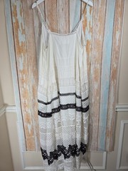 Anthropologie White Crochet Lace Midi Dress with Black Trim. Size 1x