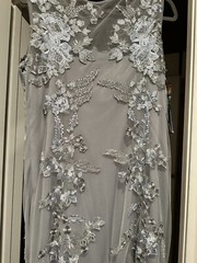 Emma Street Long Formal Silver and Grey Lace and Blue Sequin Beaded Dress Sz 12