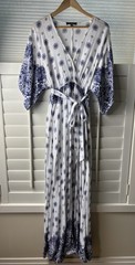 Lulu’s South of France Maxi Dress Boho Mandala Print Faux Wrap Kimono Size M