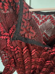 DB, Size 6, Red and Black Ruffled Lace Dress, Lined with a Black Slip