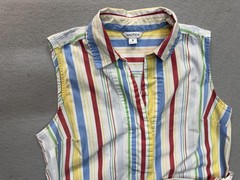 Nautica Shirt Dress Womens Medium Multicolor Stripe Sleeveless Belted Cotton