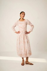 La Marigold Delfina Dress Romantic Petal Pink Floral Smocked Midi Voile XS NWT