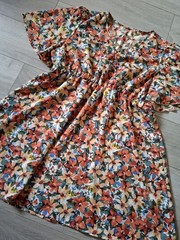 Shein Orange & Green Floral Print Silky Flared Dress Boho Holiday UK22/24 (4XL)