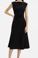 Theory Women&rsquo;s Black Boat Neck Pullover Sleeveless Ruched Midi Dress Size 4