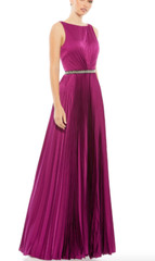 MAC DUGGAL CRYSTAL PLEATED SATIN A-LINE BATEAU SLEEVLESS BERRY GOWN sz 8