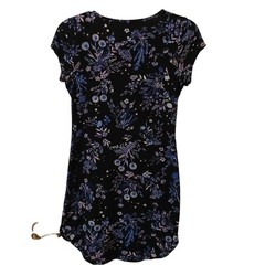 Mudd Womens Dress Large Black Blue Floral Short-Sleeve Stretchy #D-47
